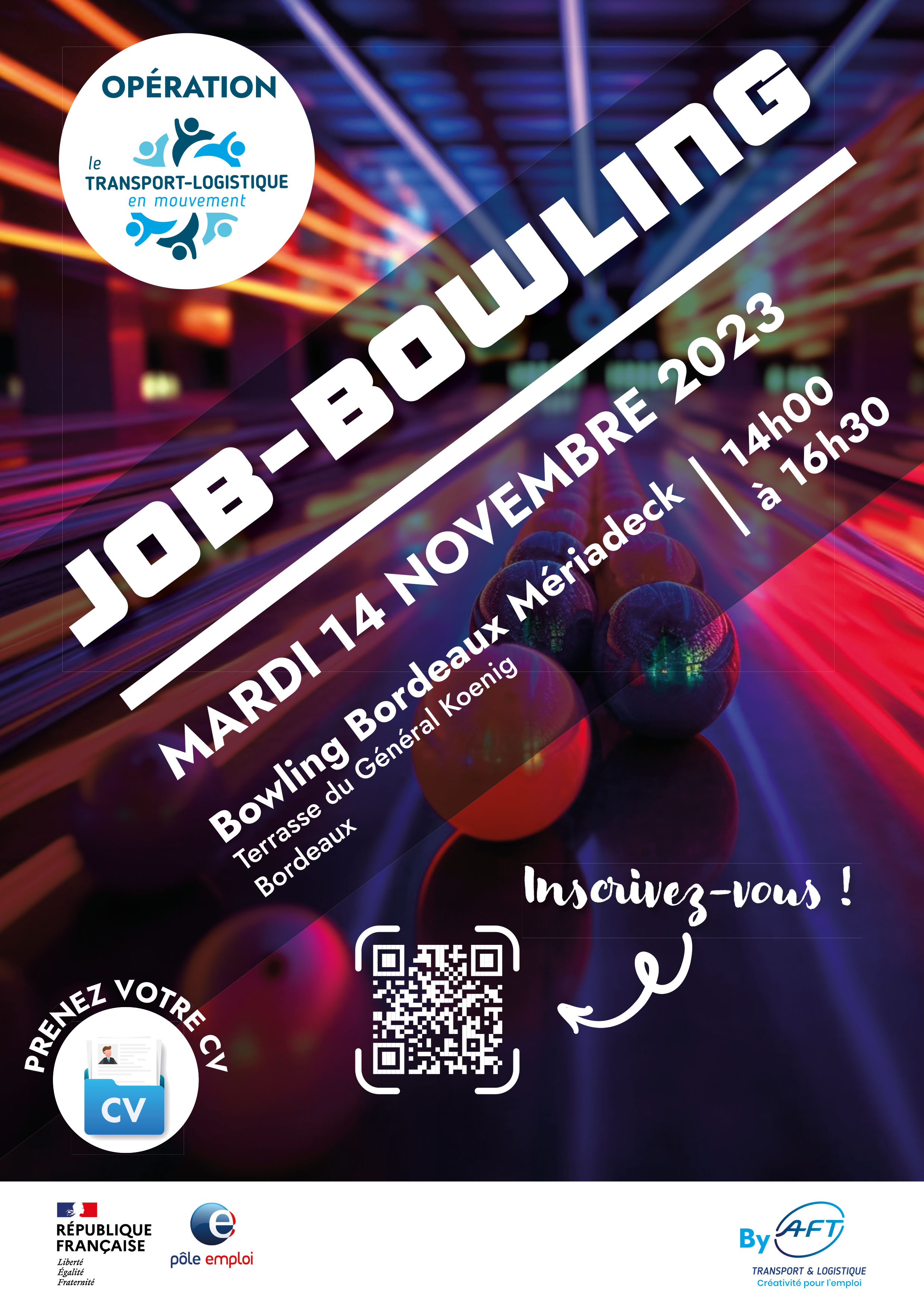 JOB BOWLING le 14 novembre 14h BOWLING Bordeaux Mériadeck AFT